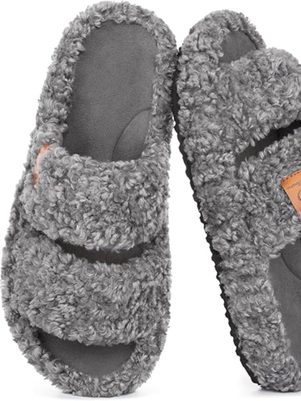 Womens Fuzzy Open-toe Slippers Memory Foam Indoor House Shoes